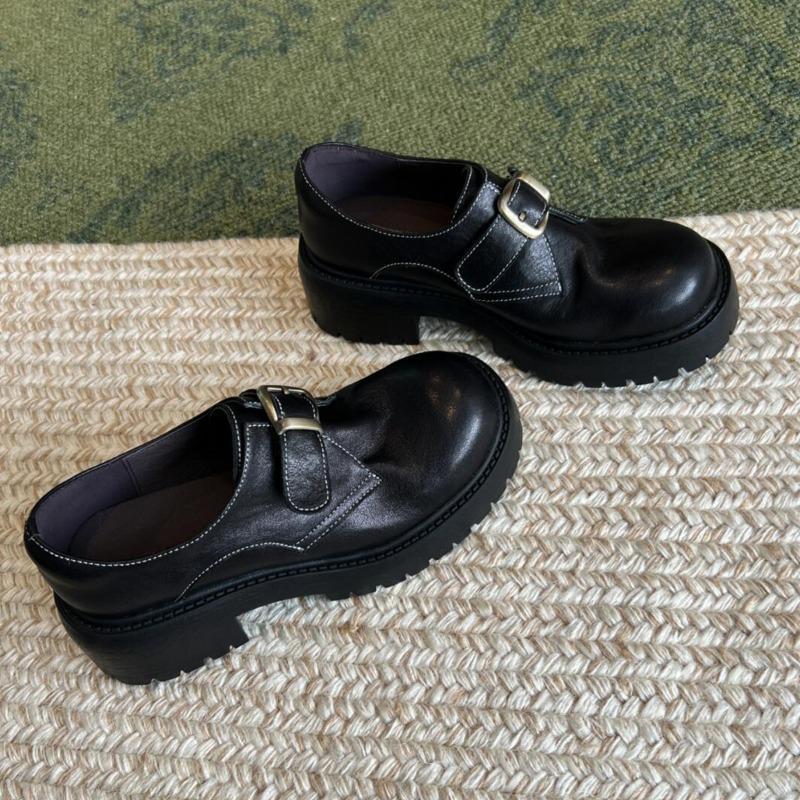 Cowhide version~ thick-soled small man height increase women's retro small leather shoes versatile uniform single shoes