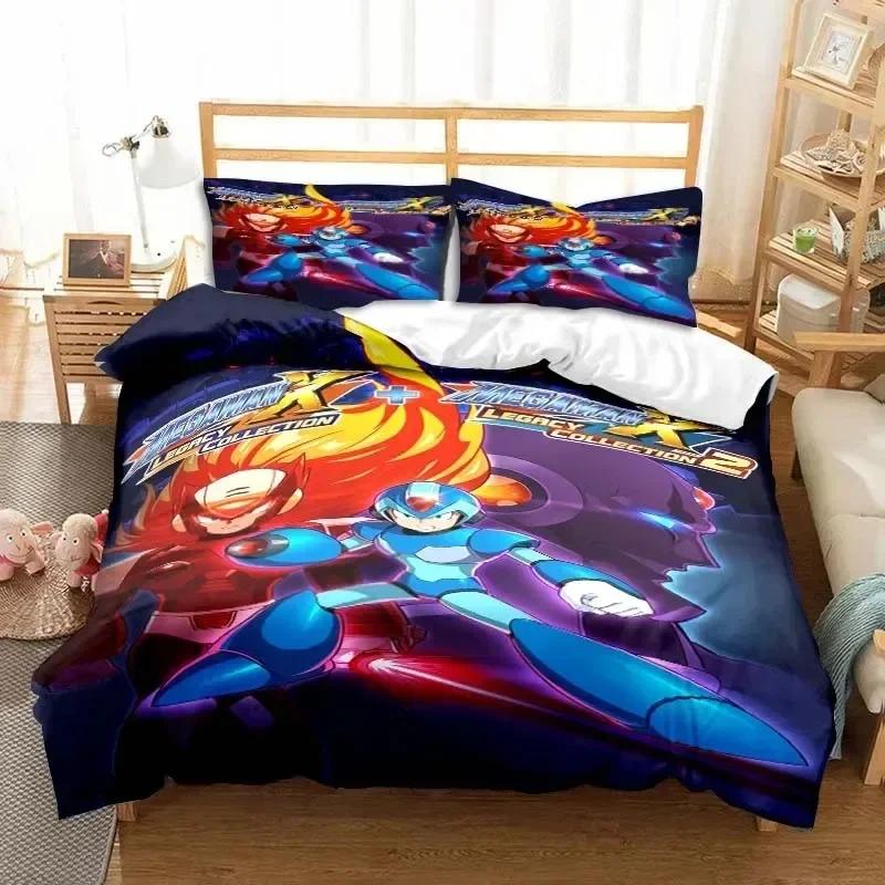 Rockman Megaman Game Cartoon Bedding Set Printed With Pillowcase Bed Duvet Cover Soft Queen King Size Bedclothes Home Boys Gift