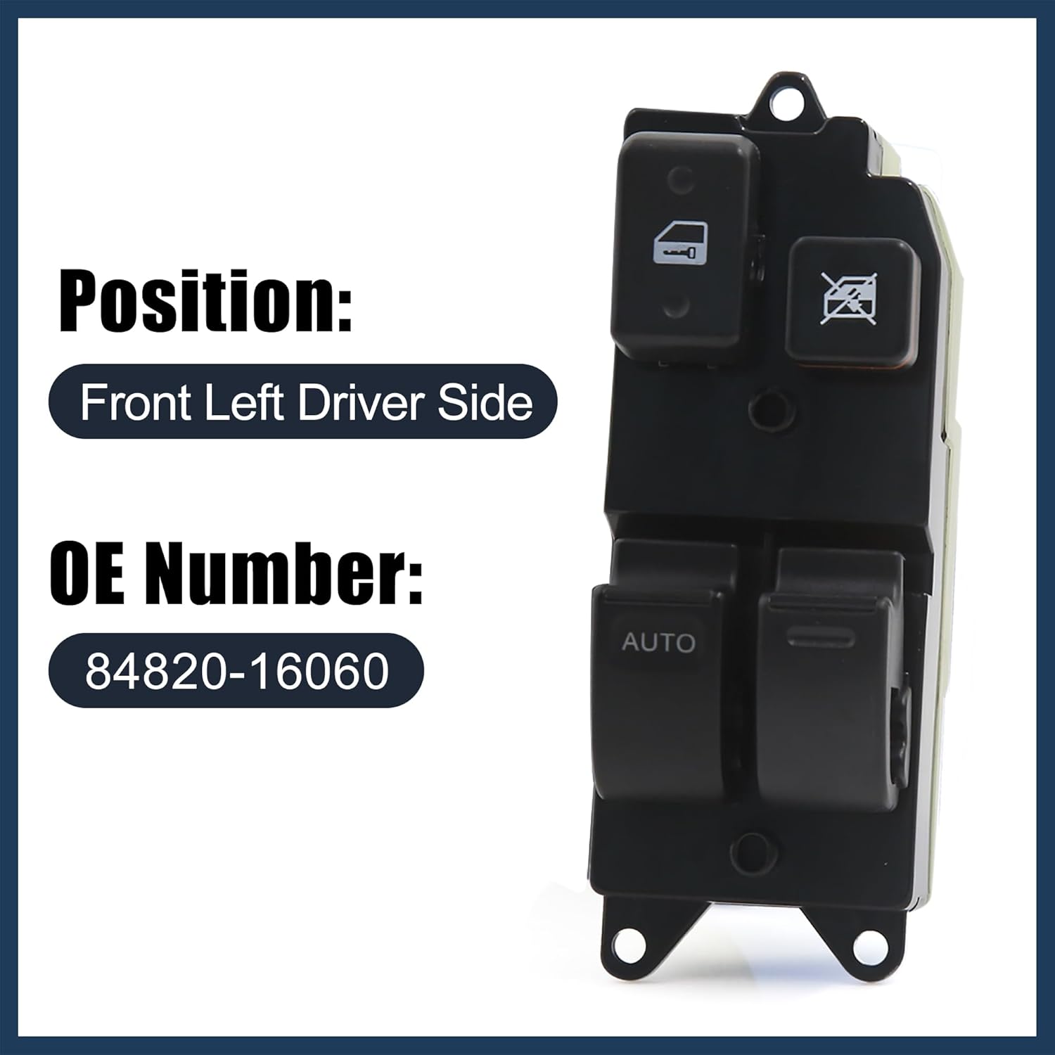 

Power Window Switch, Front Left Driver Side Window Control Switch No.84820-16060 for Toyota Land Cruiser 1995-2008 Black, 1pcs