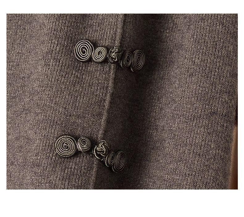 High Waist Elastic Wool Midi Skirt with Chinese Frog Buttons - Autumn/Winter Fashion