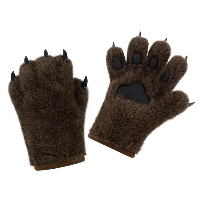 Stylish Plush Animal Paws Gloves Soft Faux Fursuit Cosplay Accessory Unisex Multi Color