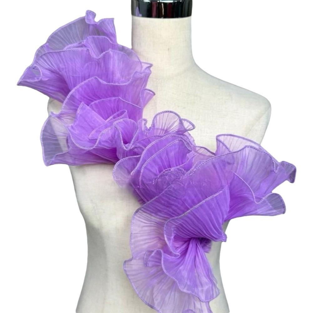 1 Yard Pleated Fabric Magic Color Ruffle Pleated Pleated Lace Rose Flower Pattern Organza Translucent Laser Gradient Lace