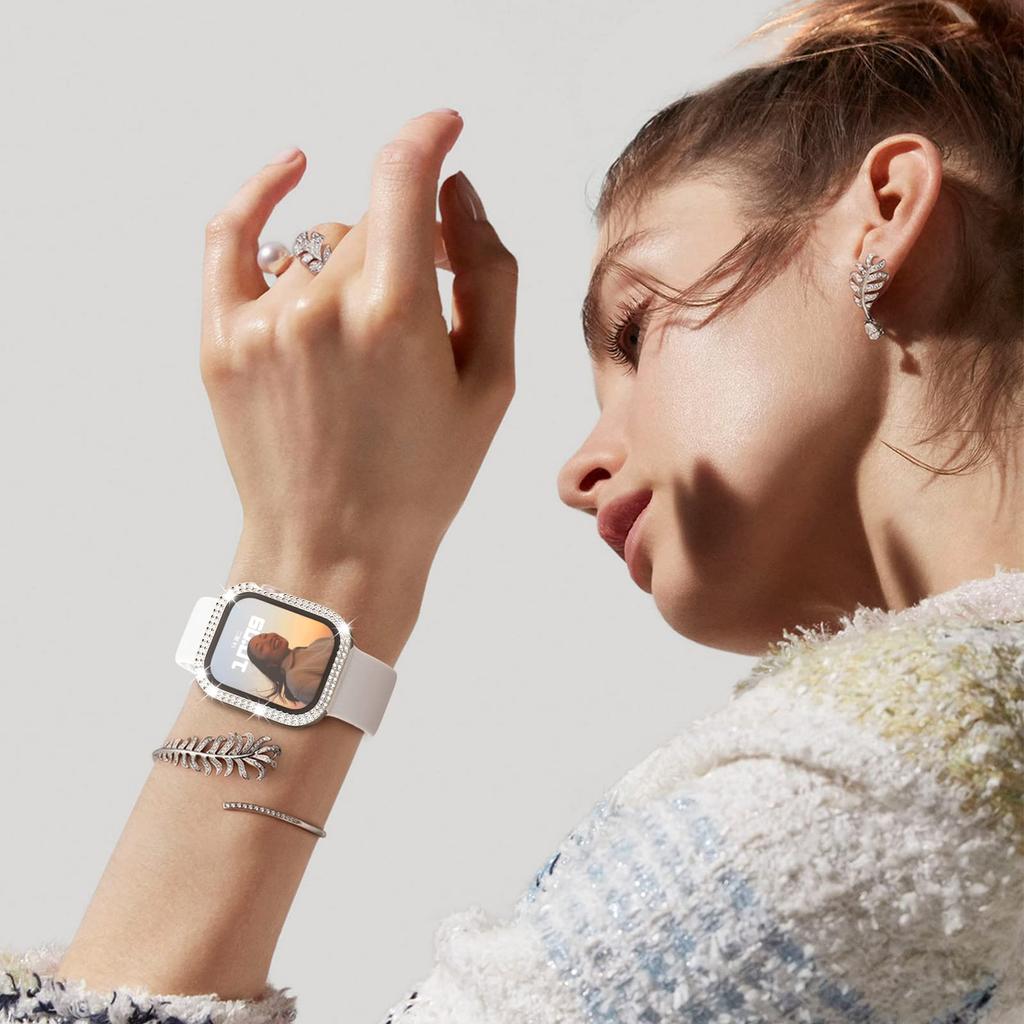 Glass+Diamond Cover For Apple Watch Case 46mm 40mm 44mm 41mm 42mm 45mm Bling Bumper Protector iWatch Series 11 10 9 SE 7 8 Case