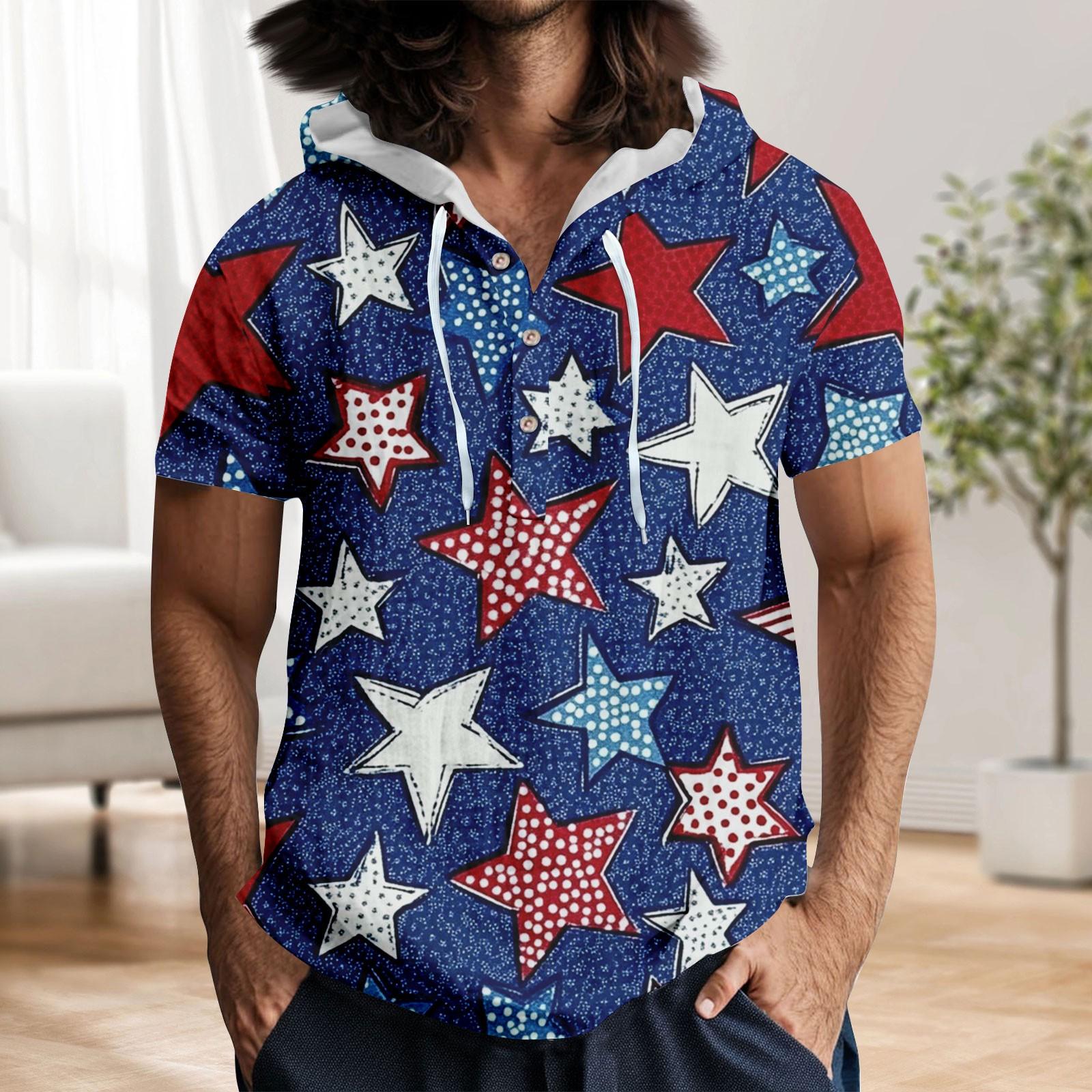 

Чоловіча повсякденна футболка з короткими рукавами та капюшоном, застібнута на ґудзики, з відкритим коміром S