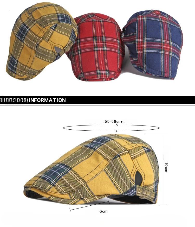 Frühling Sommer Dopamin Karomuster Baskenmütze Entenschnabel Vorwärtskappe Britischer Stil Schirmmütze Sommerhüte für Damen Herren Sonnenhüte Papa Hut Geschenk