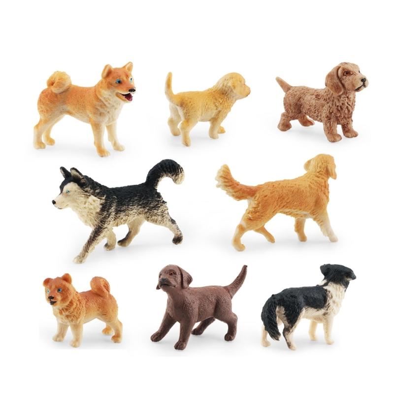 8 stk hundefigurer lekesett, realistiske detaljerte valpefigurer i plast, håndmalte minihundefigurer lekesett kakedekorasjoner