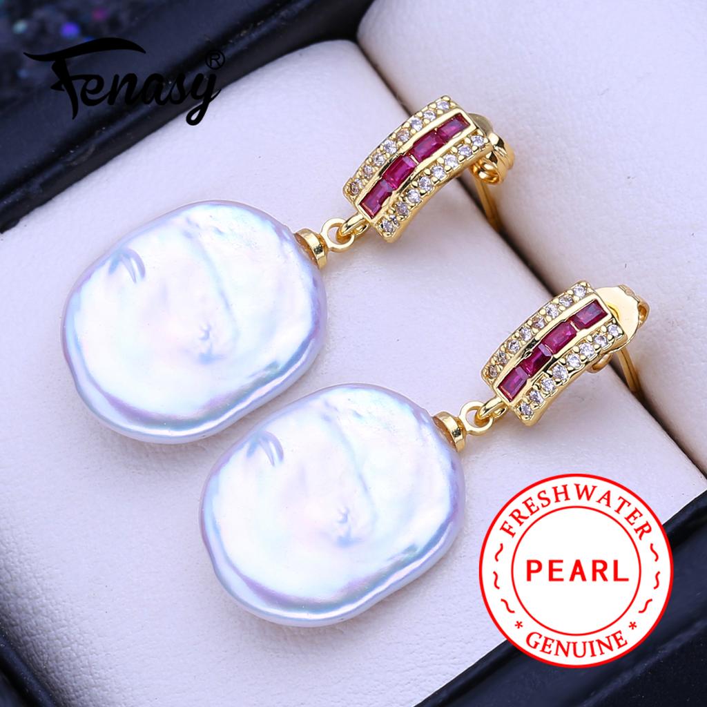 FENASY Natural Freshwater Pearl Earrings Fashion Baroque Pearl Green Drop Earrings For Women Birthday Gift Wholesale
