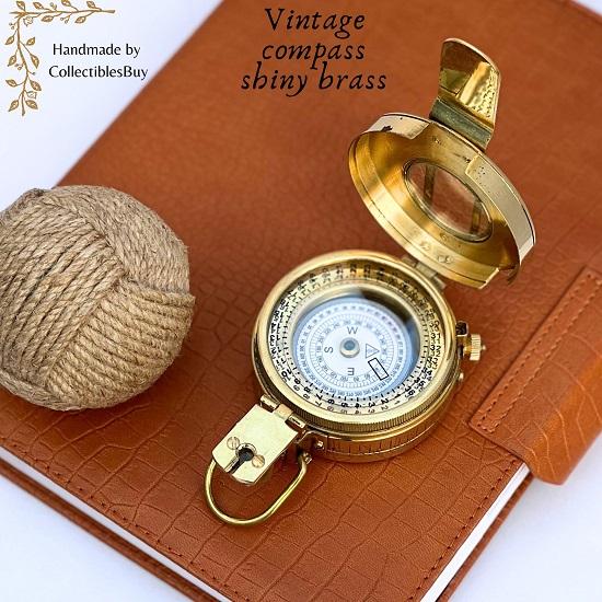 Marine Brass Compass Handmade Pocket Maritime Sailor Ship Instrument Compass