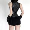 Gothic Punk Dark Style Leather Vest - Metal Decorated Sleeveless Top for Motorcycle & Cool Girl Group