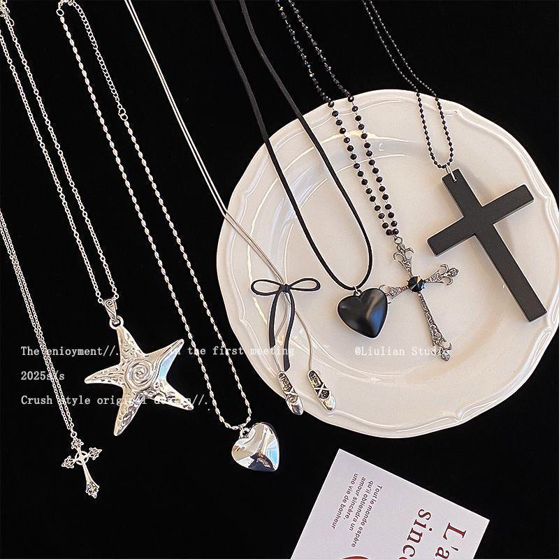 Korean Niche Design Silver Cross Necklace Female Long Clavicle Punk Retro Hottie Y2k Neck Jewelry
