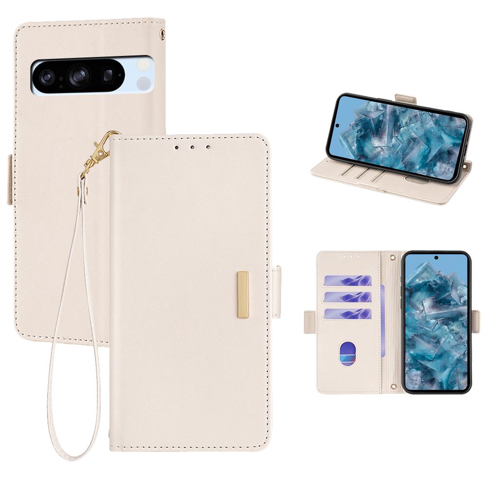 For Google Pixel 8 Pro Leather Wallet Case RFID Blocking Stand Cover with Hand Strap