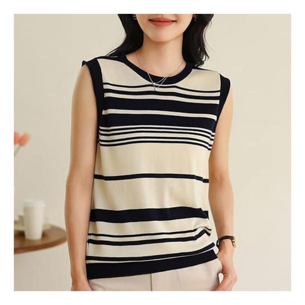 Navava Casual Striped Sleeveless Knit Nk2060