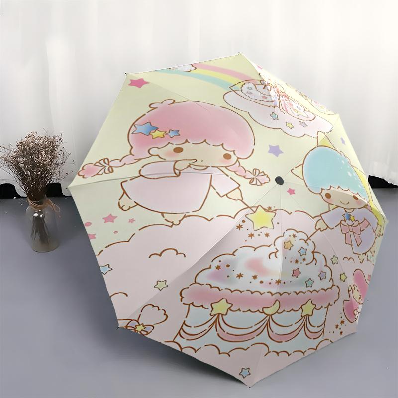 1pc Little Twin Stars Automatic Folding Umbrella - Portable 3-Fold Design with Iron Frame, Perfect for Festivals, Travel, Daily Use, and Gifts!T001