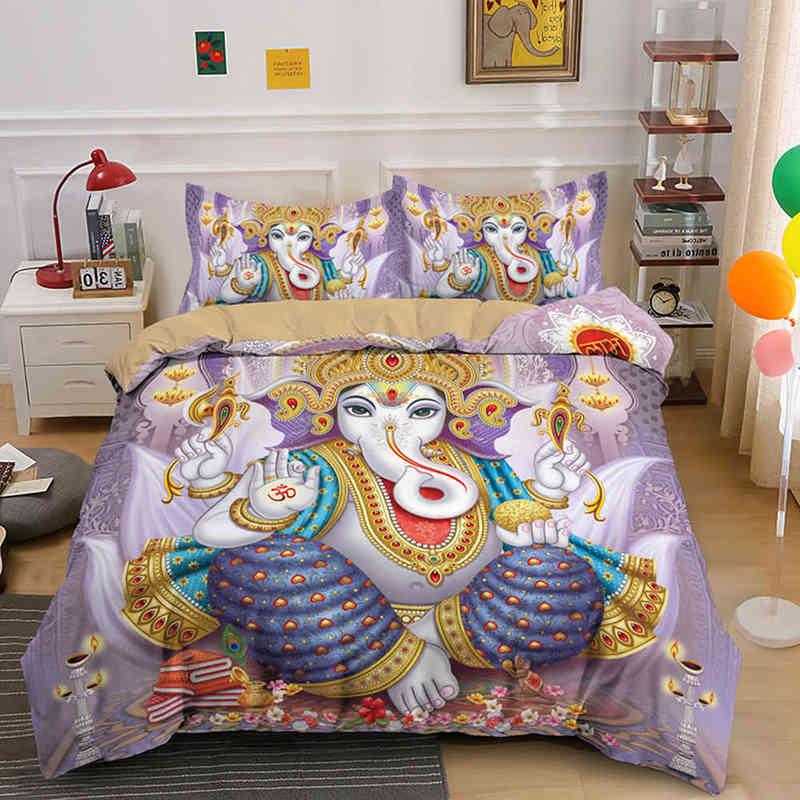 

Ganesha Bedspread Cover Package Boho Style Elephant Sleep Bedding Package Fine Microfiber Bedclothes Full Size Queen Size King Dimension Size Quilt EU single(135x200cm)