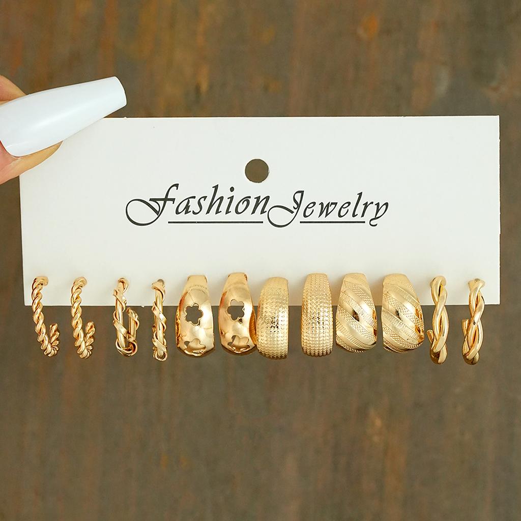 12/48pcs Bohemian Gold Color Metal Earrings Set For Women Fashion Pearl C-Shape Stud Earrings Daily Party Jewelry Festivals Gift