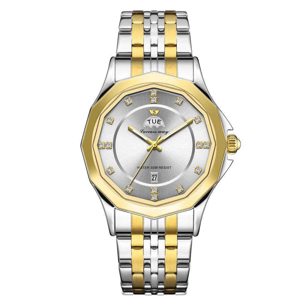 New luxury fashionable men's quartz watch calendar week night light waterproof diamond inlaid leisure business quartz watch