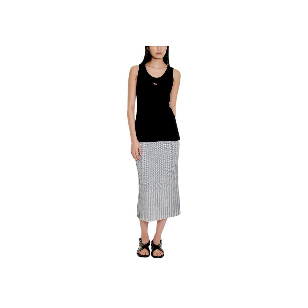 Maison Kitsune Baby Fox Series Ss24 Ribbed Crew Neck Embroidered Fox Patch Vest Women Tops Black MW00103KJ0125-P199