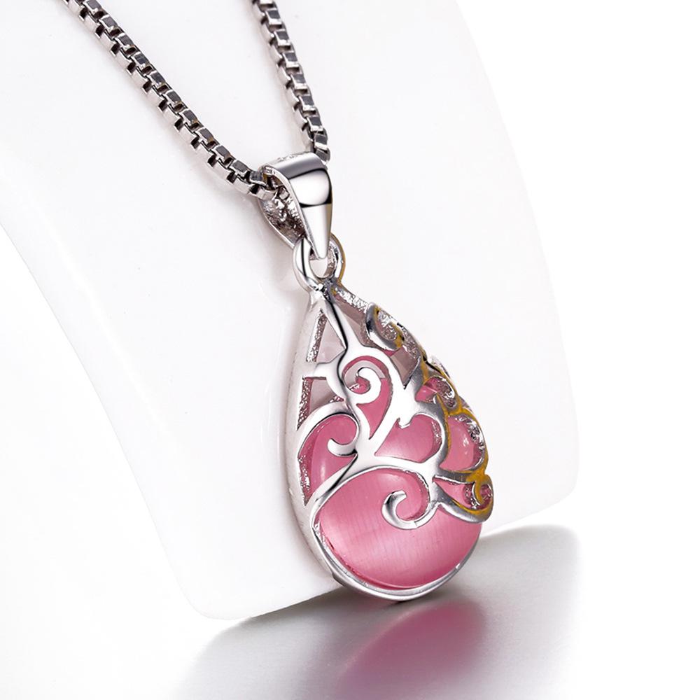 Weihua Silver-Plated Moonlight Cat's Eye Stone Love Pendant Necklace for Women