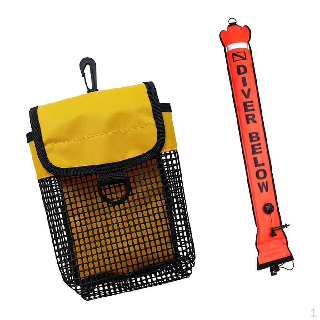 6ft Diving Diver Below Signal Tube Submersible Marker Buoy SMB & Mesh Bag Pouch