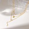 European and American 18k Gold-plated Zircon Multi-layer Stacked Flower Pendant Necklace Women's Stainless Steel Waterproof Y-chain Jewelry