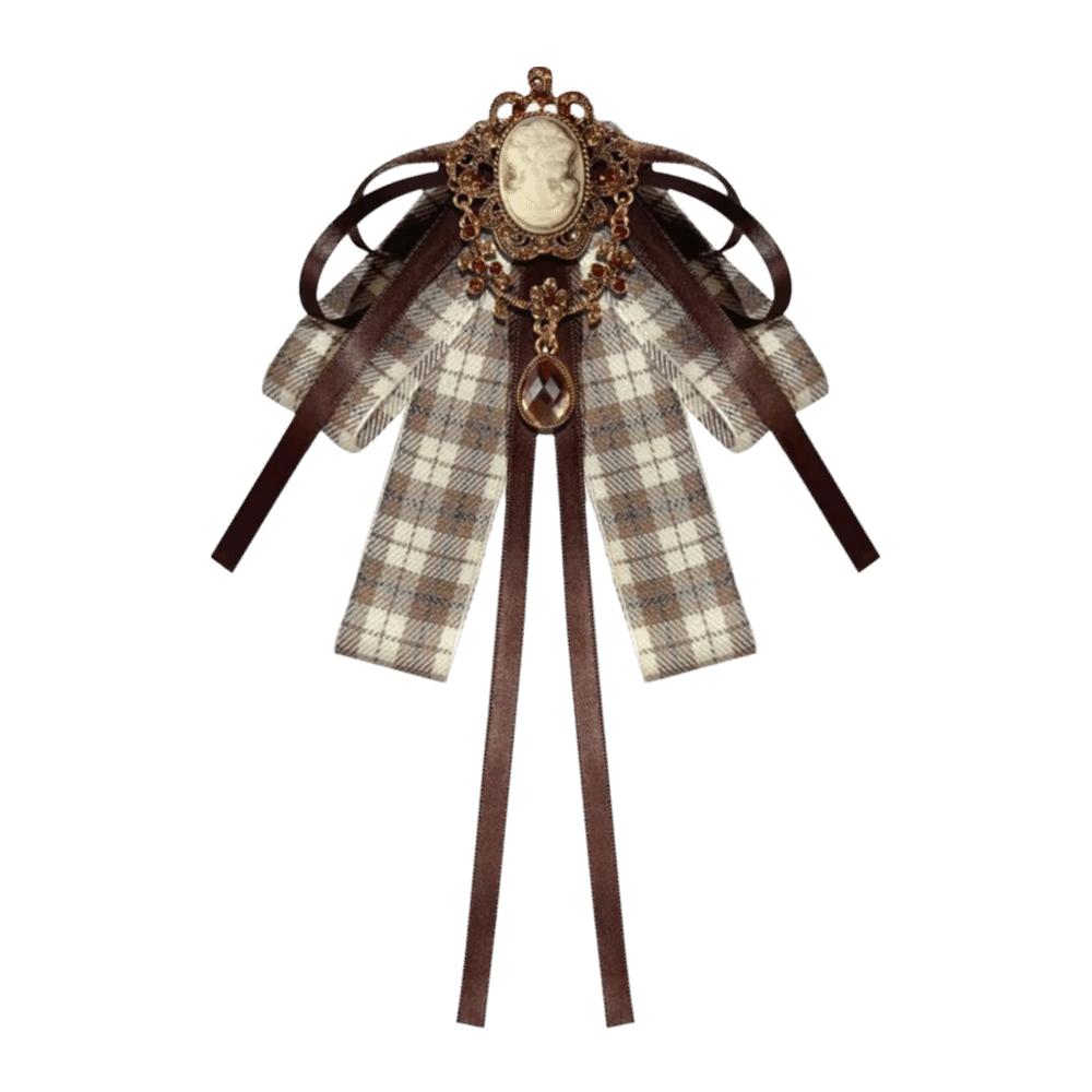Elegant Academic-style Bow Brooch Coffee-colored Bow Accessory British Retro Brooch Formal Outfits