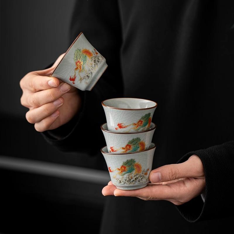 Ru Klin Porcelain Teacup Chinese Kung Fu Gongfu Master Cups Ceramic Retro Tea Bowls Tea Ceremony Teaware Set Household Drinkware