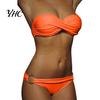 Traje de Baño 2 Piezas/Set Bikini de Verano Color Sólido Push Sin Tirantes Simple Traje de Baño para Mujer para la Playa