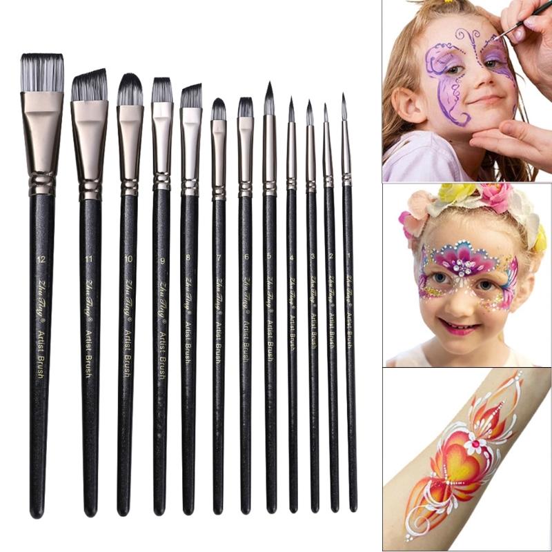 12PCS Artist Paintbrush Wood Handle Paint Brush for Kid Adult Watercolor Gouaches Oil Acrylic Painting Face and Body Art