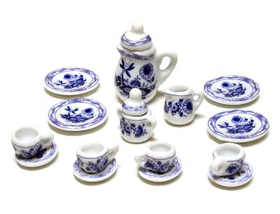 Miniature Tea Decorative Dollhouse Includes and Pot Western-style Set, Style, Saucer, Cup, Plate, (Blue)