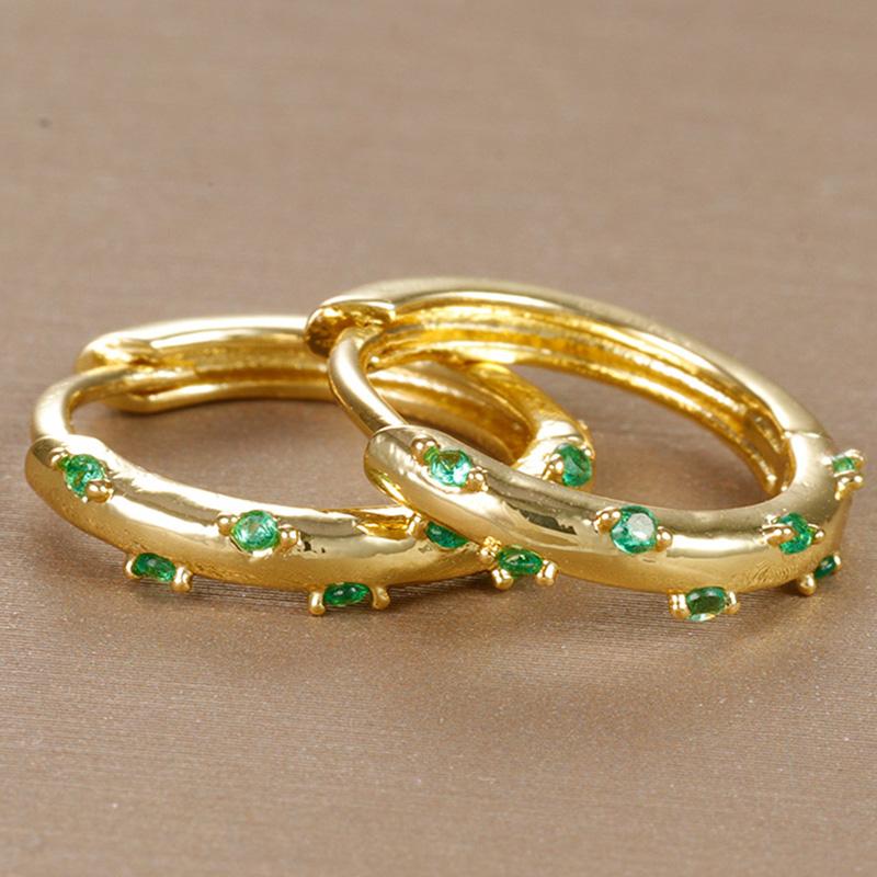 Boucles d'oreilles rondes tendance en acier inoxydable couleur or cristal pour femmes Zircon imitation métal boucle d'oreille fête quotidien zircon