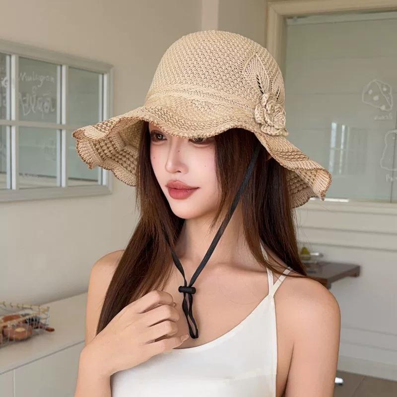 Sun Protection Hat Fisherman Hat Women's Summer New Style Beach Hat Large Brim Sun Hat Breathable Windproof Woven Hat