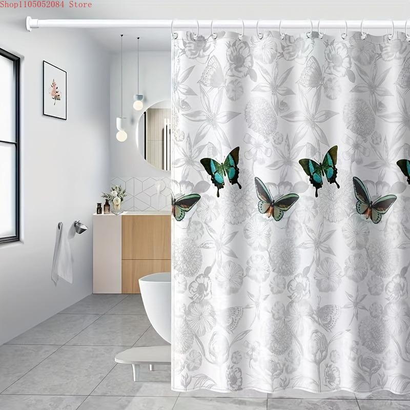 1pc thickened polyester shower curtain gray  -   With Hooks Waterproof Mildew Proof Easy Install Washable
