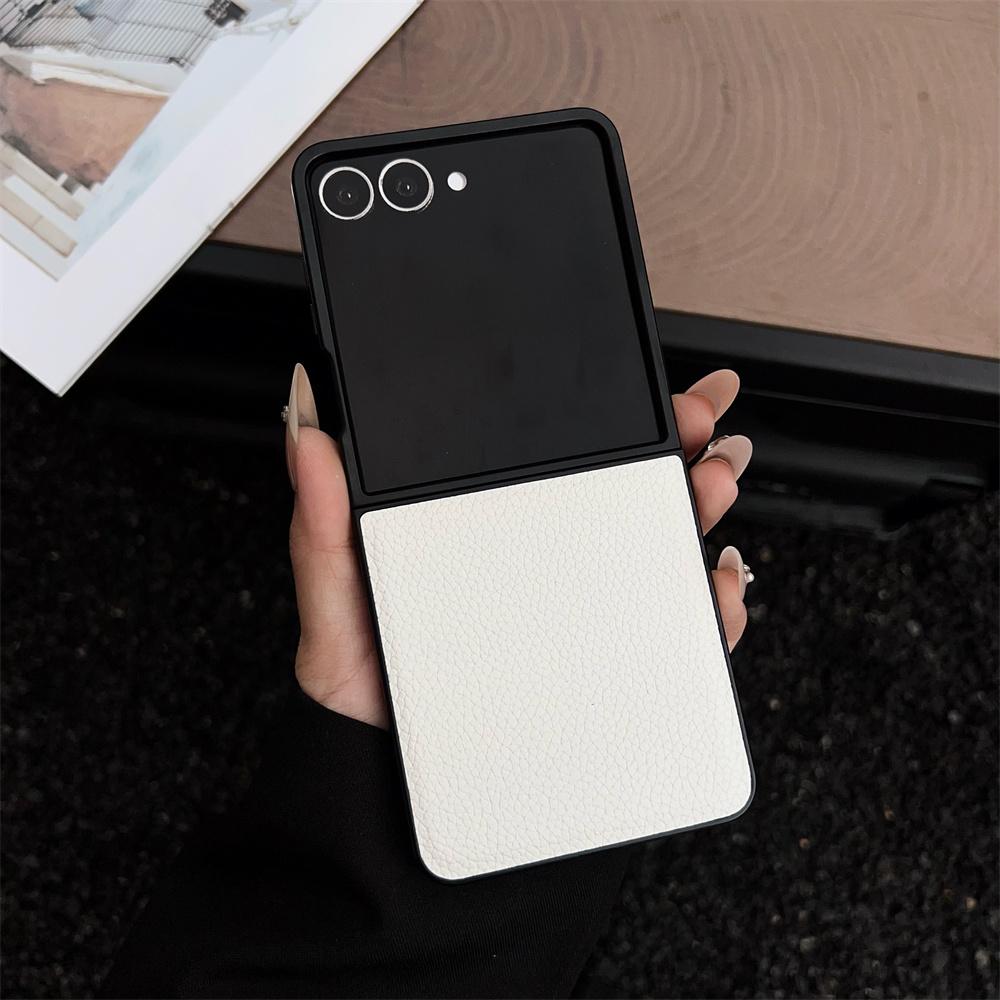 Lychee Pattern Leather Phone Case for Samsung Galaxy Z Flip 7 6 5 4 3 ZFlip6 Flip5 Flip4 Flip7 FE Shockproof Soft Cover