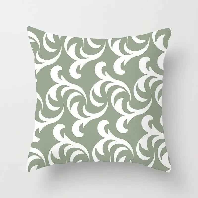 Fresh Green Geometric Pillow Cover - Modern Artistic Pattern In Soft Polyester for Living Room & Bedroom