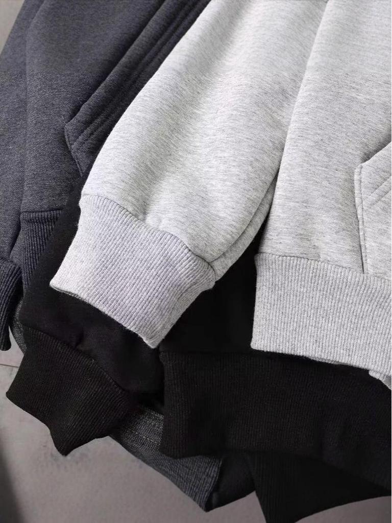 Herren Einfacher Reißverschluss-Kapuzenpullover für Herbst/Winter: Locker, Lässiger Amerikanischer Stil, Mit Samt gefüttert, Große Größen