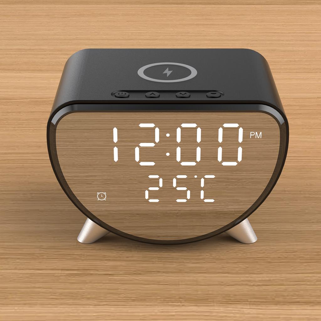 3 In 1 Wireless Charger Stand with Alarm Clock & Thermometer 15W Fast Charging for iPhone 17 16 15