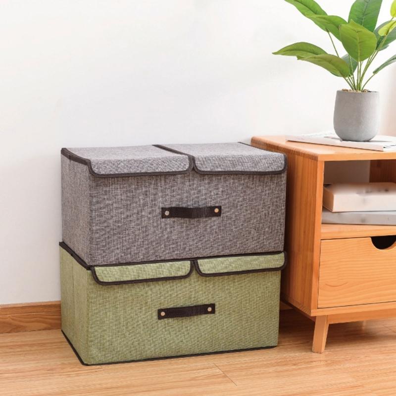 Stylish Cotton Linen Underwear Box Storage Container with Covers for Bedroom
