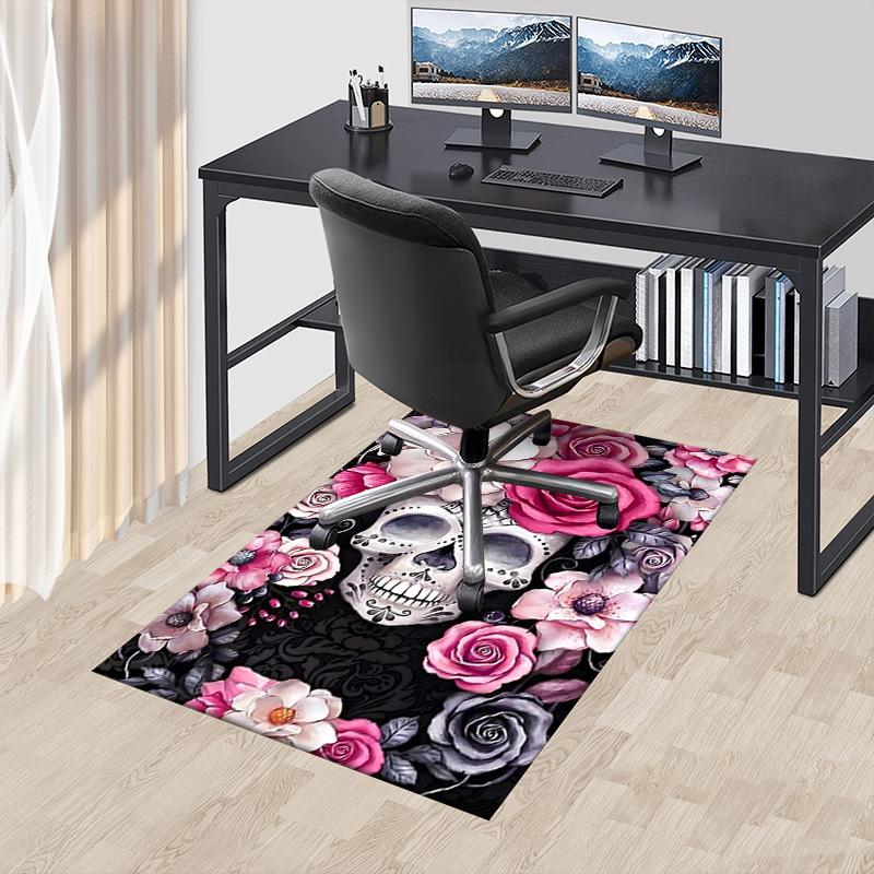 1PC Skull and Flowers Flannel Blanket Carpet Ultra Soft, Thick & Absorbent, Non Slip Machine Washable Mat for Entryway