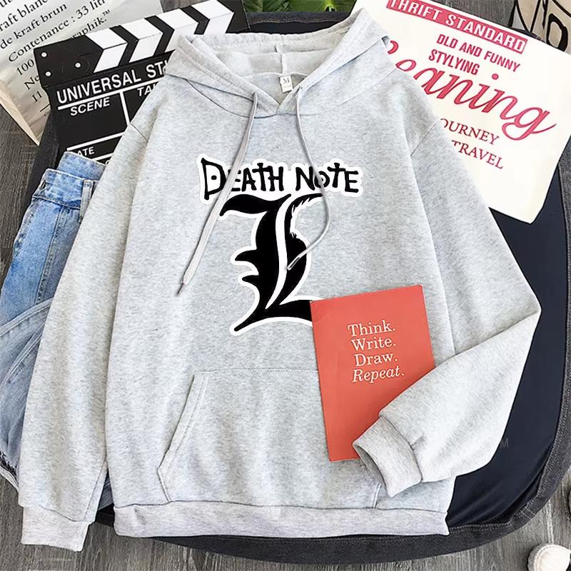Harajuku Anime Death Note Logo Manga Long Sleeve Sweatshirts for Women Men Winter Warm Gothic Itself Oversized Hoodies Clothing