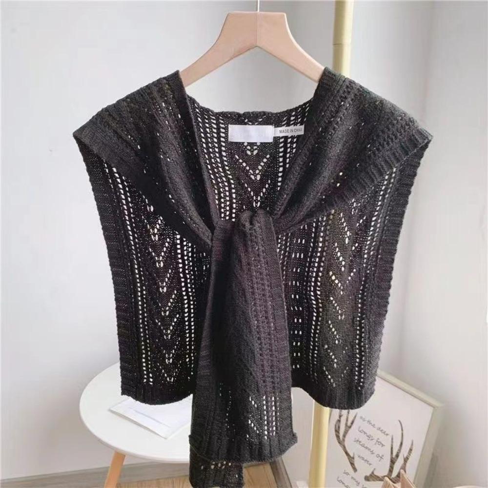 

Korean Style Knitted Shawl Knitted Texture Versatile Design Fake Collar Neck Cape Solid Color Warm Shoulder Wrap чорний