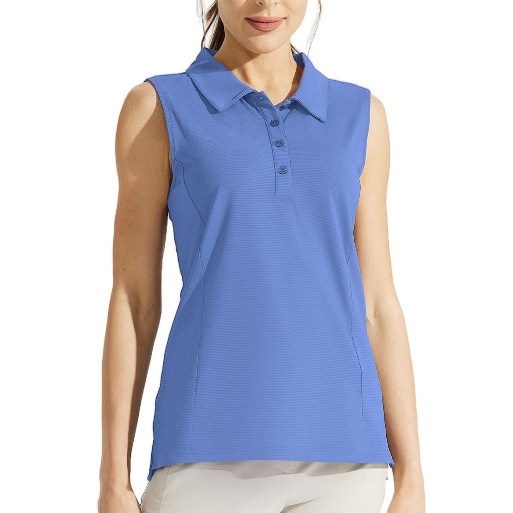 Women's Quick-Drying Golf Shirt Sleeveless - XS-XXL Turn-Down Collar Button Tank Top for Tennis Workout Athletic