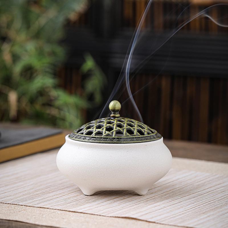 Celadon Ceramic Incense Burner - Antique Style, Small Size, Ice Crack Kiln, Sandalwood Incense Holder.