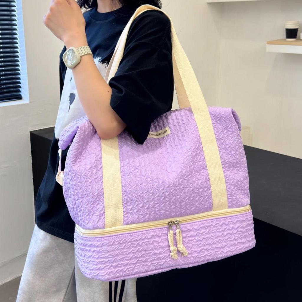 Pleated Model with Shoe Compartment Dry and Wet Separation Fitness Yoga Bag Outdoor Picnic Ingredients Storage Cotton Clothes Hand Luggage Bag