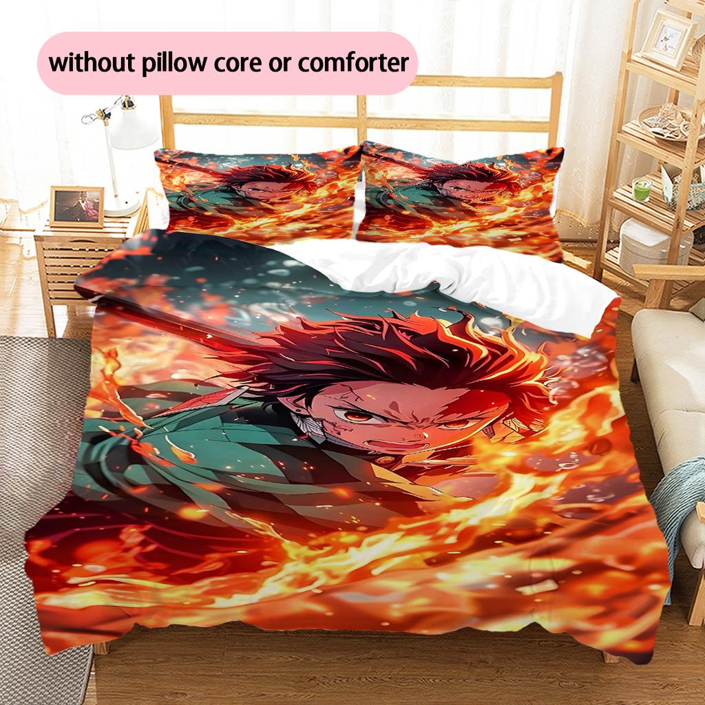 Juego de Cama con Estampado de Anime Colcha Funda de Colcha Funda de Almohada Decoración del Hogar Regalo de Cumpleaños (1 * funda nórdica + 2 * fundas de almohada, sin núcleo)