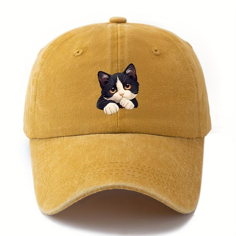 Simple Versatile Cute Cat Print Washed Vintage Soft Top Sunshade Baseball Cap Unisex Baseball Cap