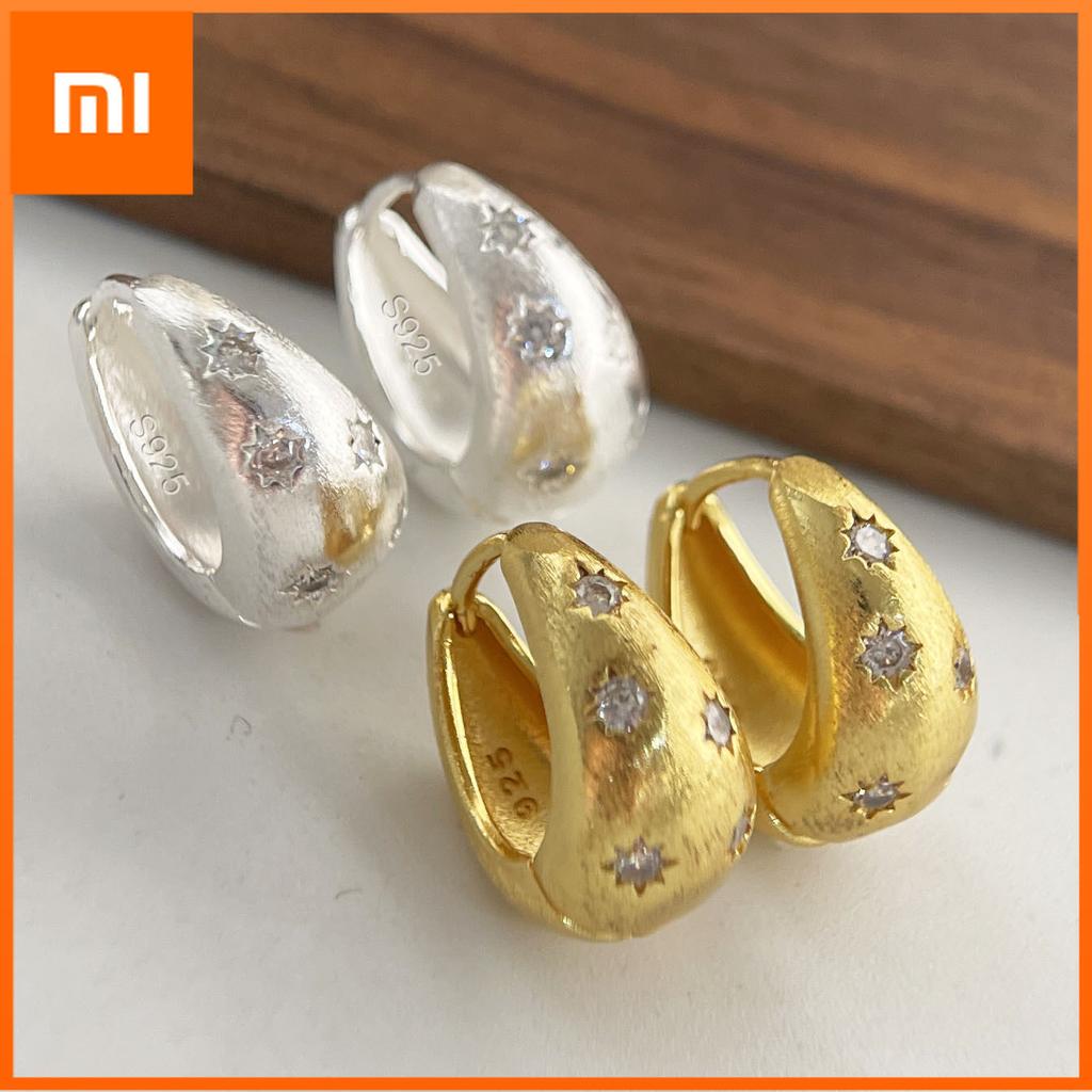 Xiaomi 925 Sterling Silver Vintage Earrings For Women Trendy Simple Gold Star Earring Jewelry Prevent Allergy Party Accessories Gift