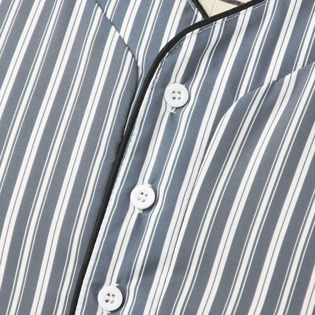 Men's Thin Striped V-Neck Button-Down Short-Sleeve Sleep Dress
