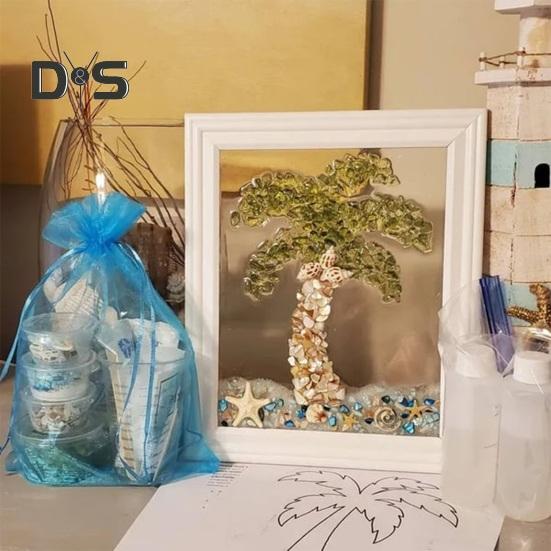 1 Set DIY Sea Glass Art Kit with Wooden Frame Handmade Seaglass Wall Art Decoration Framed Sea Glass Artwork Desktop Decoration Birthday Gift