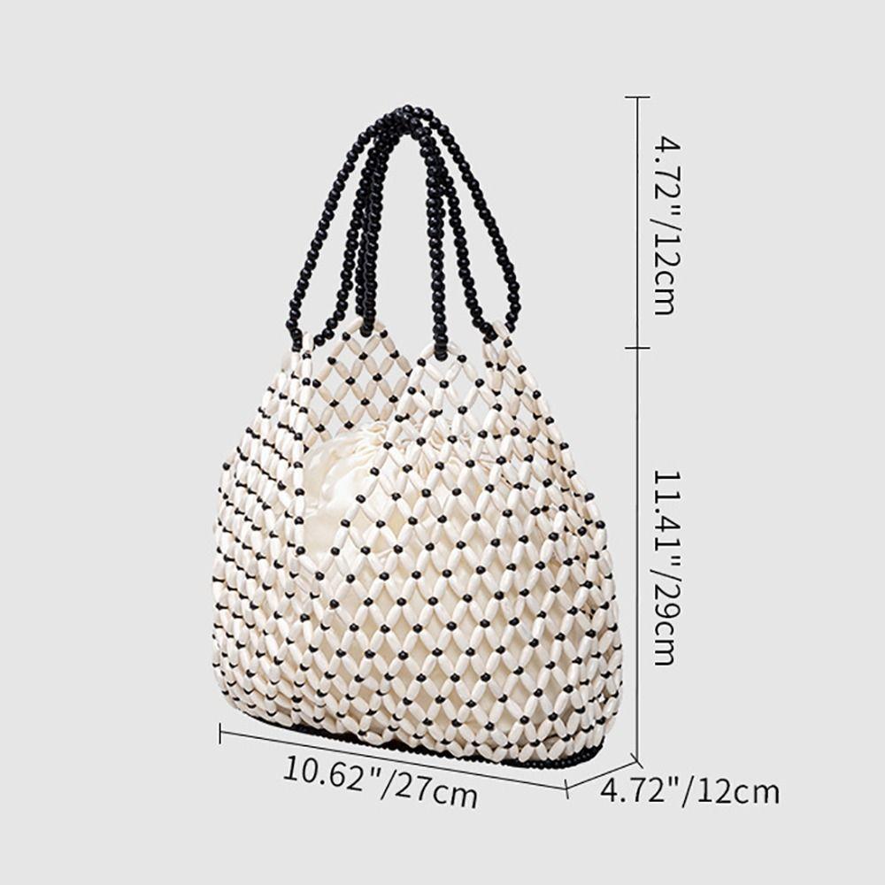 Fashion Polyester Lining Beaded Shoulder Bag Large Capacity Handwoven Ladies Handbag Bucket Shape Women Crossbody Bag Ladies