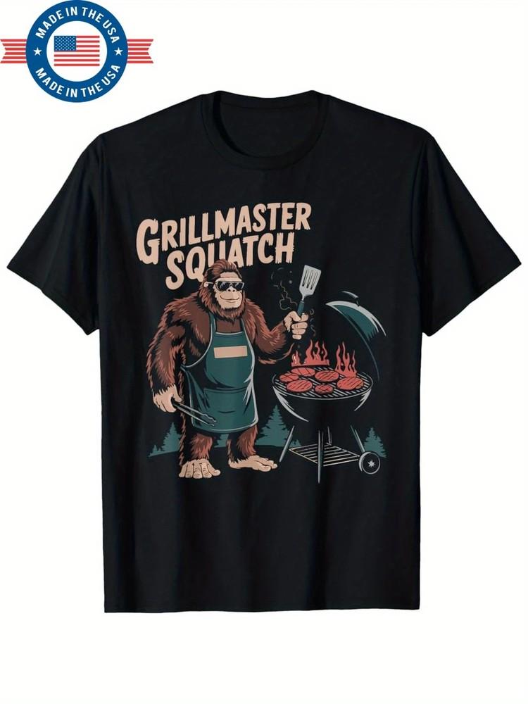 

Grillmaster Sasquatch Funny BBQ T-Shirt for Men Retro Graphic Design Unisex T-Shirt S
